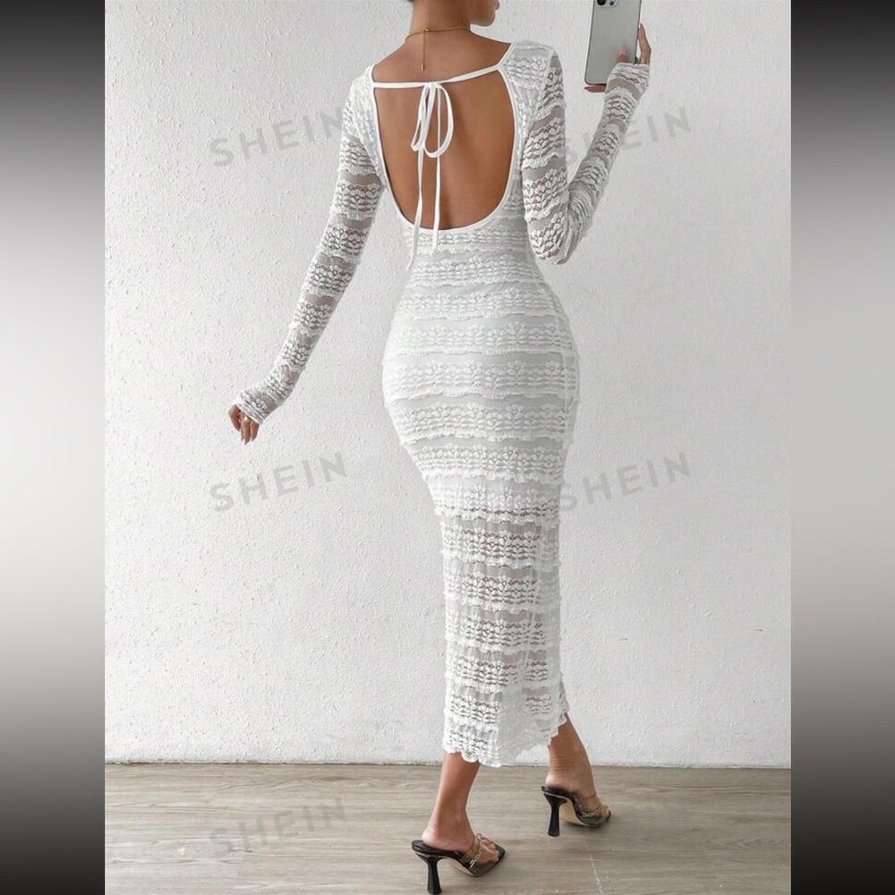 SHEIN VCAY Solid Lace Bodycon Dress - Picture 3 of 14